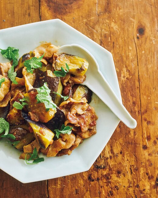 ナスと豚バラの梅オイスター炒め