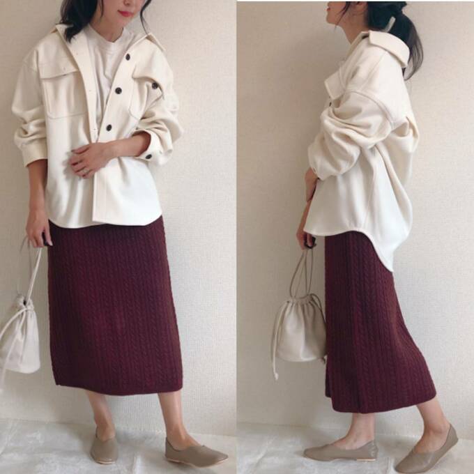 トレンドのニットスカートと合わせて今年らしいコーデ