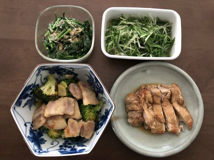 料理3つにチキンソテー