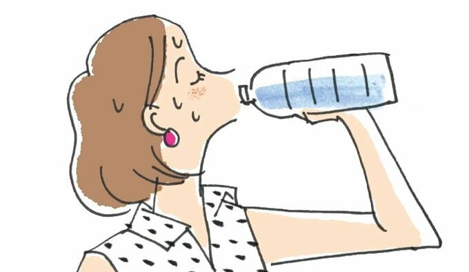 イラストペットボトルの飲み物を飲む女性