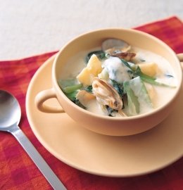 チンゲンサイのクラムチャウダー煮 体の芯から温まるクリームスープ Esseonline エッセ オンライン