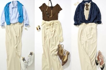 ユニクロ・GU「ワイドパンツ」で美脚コーデ。太ももやお尻もうまく隠せる