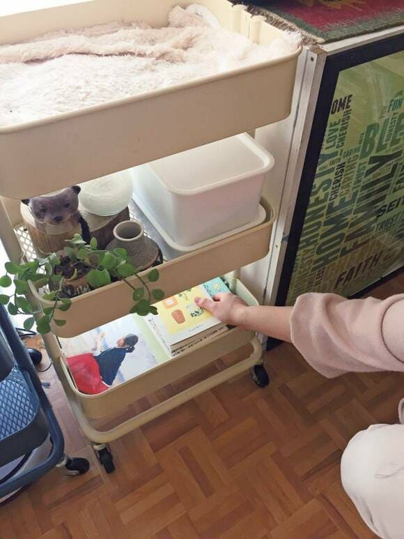 ワゴンに本を収納した様子