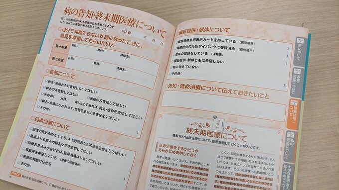 延命治療を望むか、病気や余命の告知を希望するかなど、家族が判断しづらいことがまとめられたページ