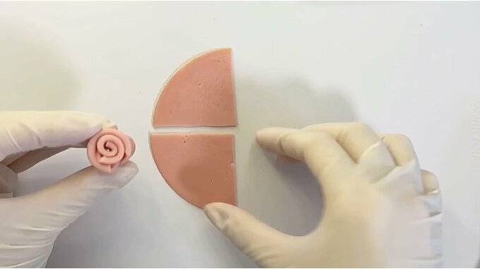 カットしたハム2枚分巻き終えたもの