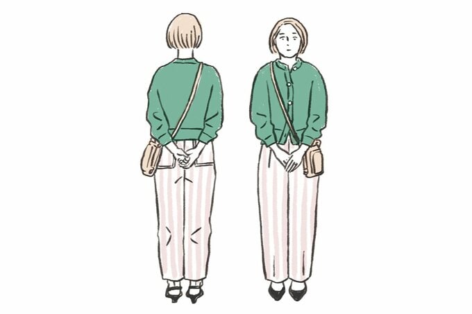 緑のカーディガンを着た女性のイラスト