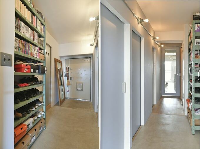 廊下と土間をつなげてゆったりした玄関