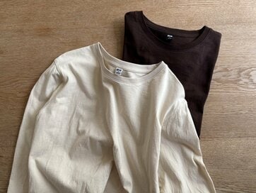 40代、ユニクロで「迷わず2枚買いした」ロンT。体型の悩み解消、1枚でも重ね着でもきれい見え