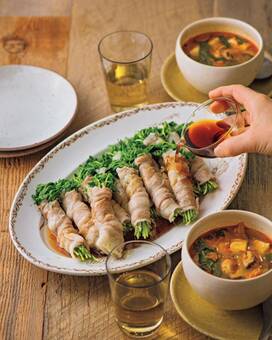 肉巻き豆苗のレンジ蒸しレシピ。シャキシャキ感がたまらない