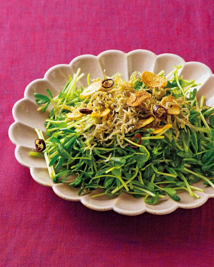 豆苗のじゃこオイルがけ