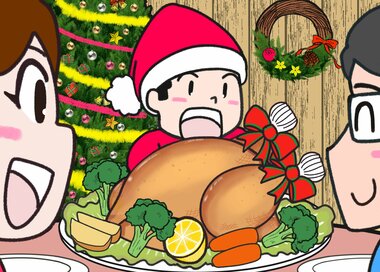 クリスマスは家族でごちそうを…何かが違う？5つ見つけたらエラい間違い探し