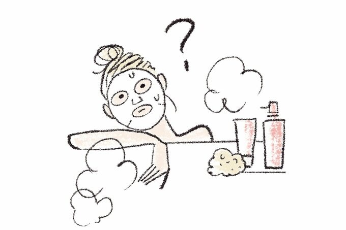 浴槽に浸かりながらシートマスクをする女性のイラスト
