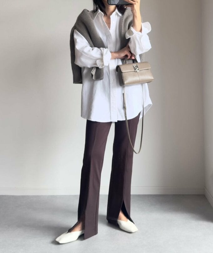 GUのツイルオーバーサイズシャツ着まわし3