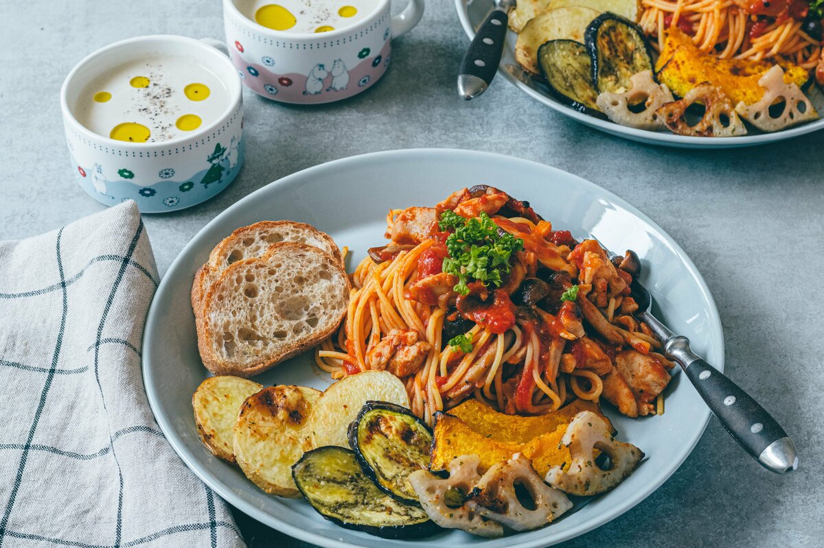 秋の味覚がぎゅっとつまった「パスタプレート」。ごちそう感