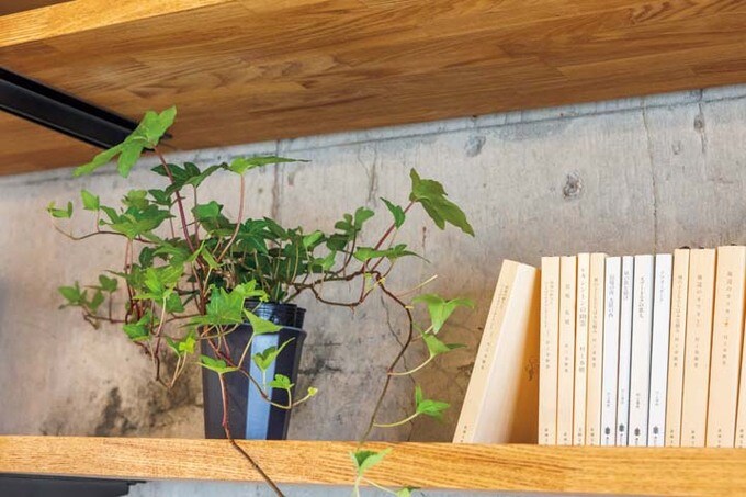 本とグリーンがある棚