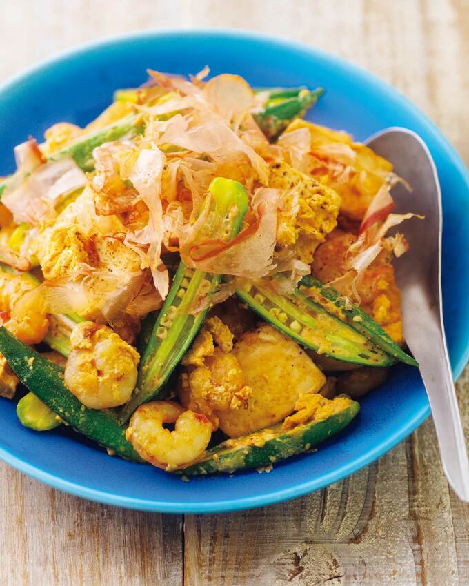 エビとオクラの豆腐チャンプルー