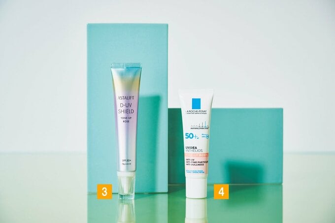 【画像左】アスタリフト D-UVシールドトーンアップ ローズ SPF50+・PA++++ 30g　￥4290（富士フイルム）／【画像右】UVイデア XL プロテクショントーンアップ ローズ+ SPF50+・PA++++ 30mL （ラ ロッシュ ポ ゼ ）