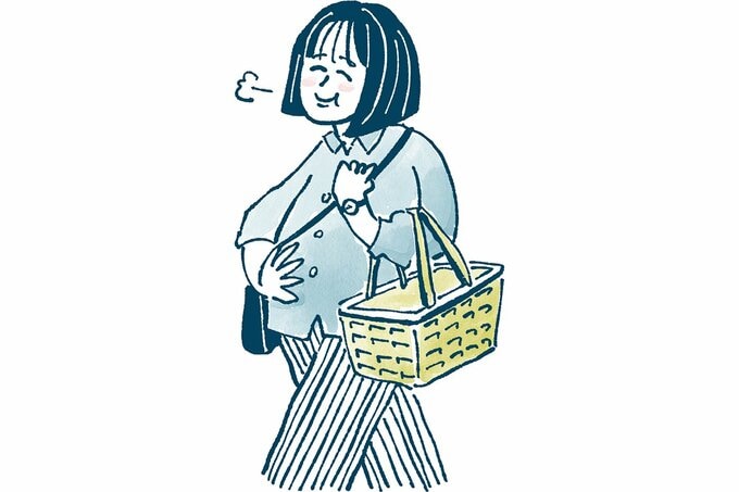 買い物かごを持っている女性のイラスト