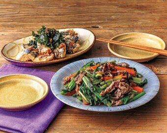 牛肉と小松菜の梅塩炒め。夏でもさっぱり糖質オフおかず