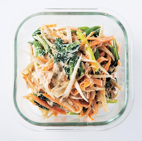 ゴボウとコマツナのツナマヨサラダ