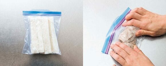 ラップに包んだものも、さらに保存袋に入れて密閉します