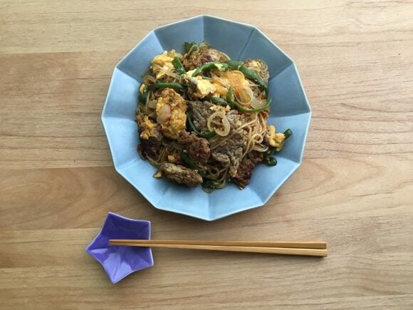 「ひき肉と炒り卵のチャプチェ風」