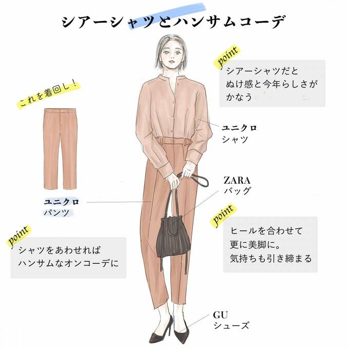 シアーシャツでハンサムコーデ