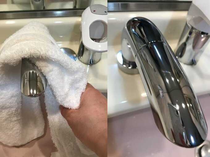水栓部分を磨く