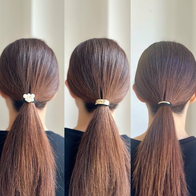パールライク&メタルヘアカフを着用している女性