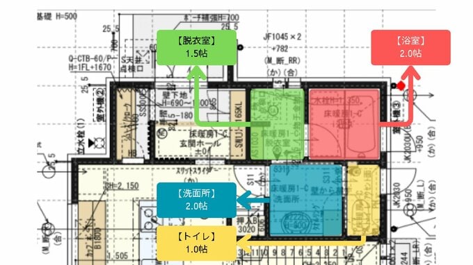 水回り部分を拡大した間取り図