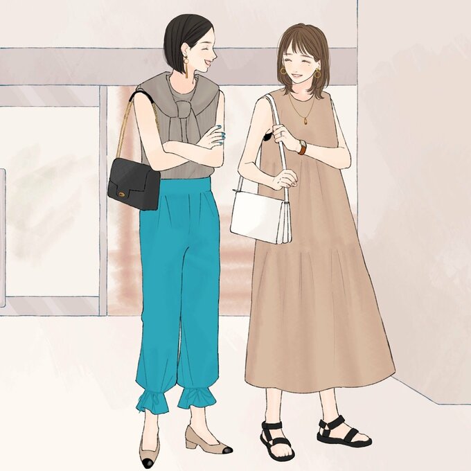 友人とお出かけのイラスト