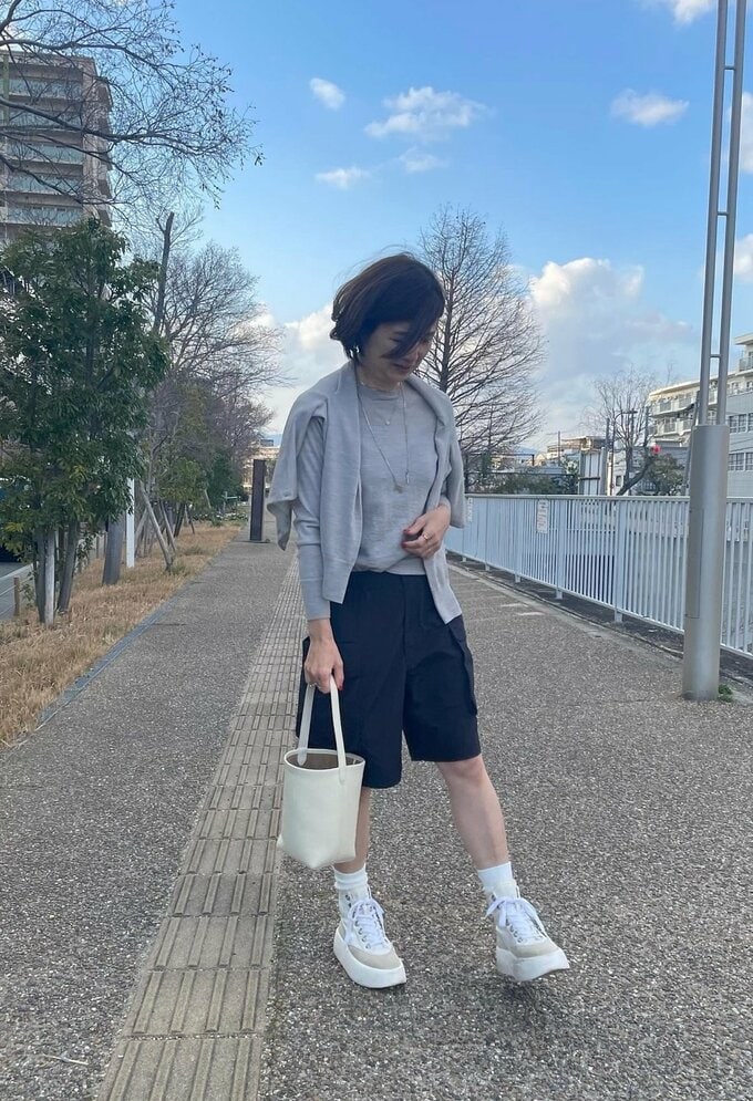 ユニクロユーのハーフパンツ着まわしコーデ1