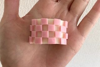 手のひらに格子状のかまぼこ
