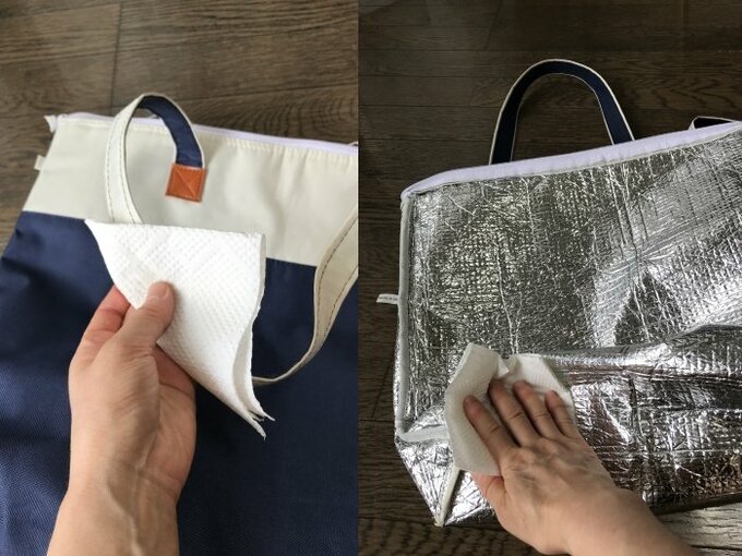 エコバッグをふく様子