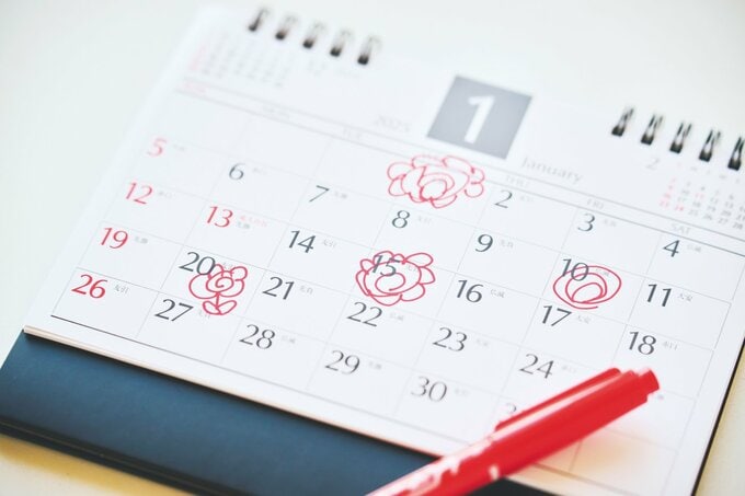 花マルがついたカレンダー