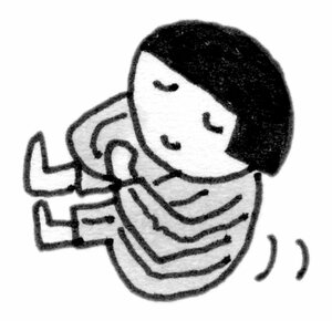 ボールのように前後に体を揺らす