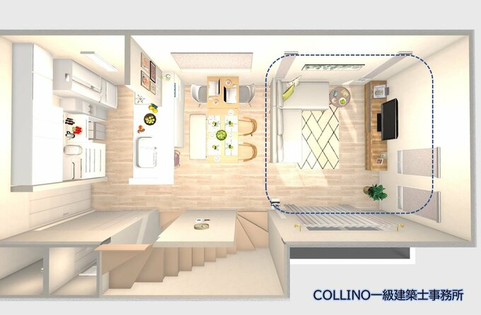 ヒジのないL字型のソファの配置before