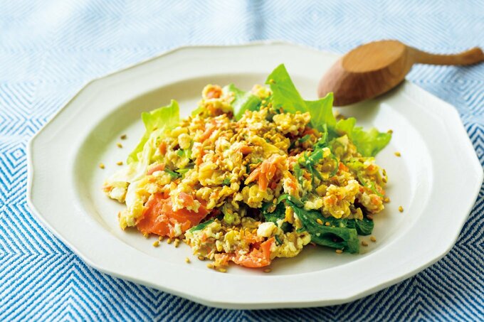 オートミールの鮭とレタスのチャーハン