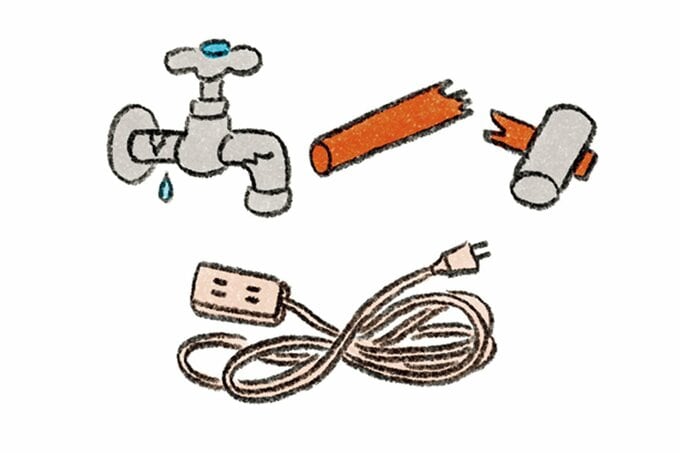 蛇口と折れた金づち、コードのイラスト