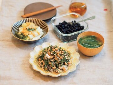 サバ缶と納豆のネバネバあえが主菜に。やせやすい体をつくる献立