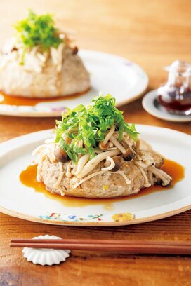 “腸活最強食材”キノコたっぷり豆腐ハンバーグ。電子レンジでラクラク