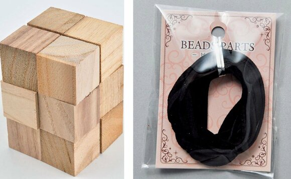 ひもと木製キューブでノートホルダー