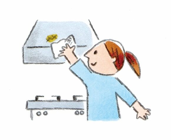 台ふきんがボロボロになったら、換気扇まわりの油汚れをふいてから捨てるのを習慣に