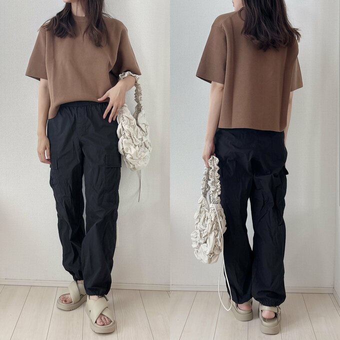 パラシュートパンツでカジュアルコーデ