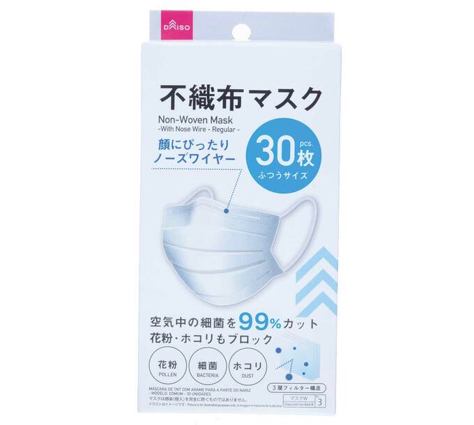 不織布マスク ノーズワイヤー ふつうサイズ30枚入