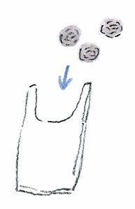 新聞紙をスーパーのレジ袋に入れてポータブルトイレに