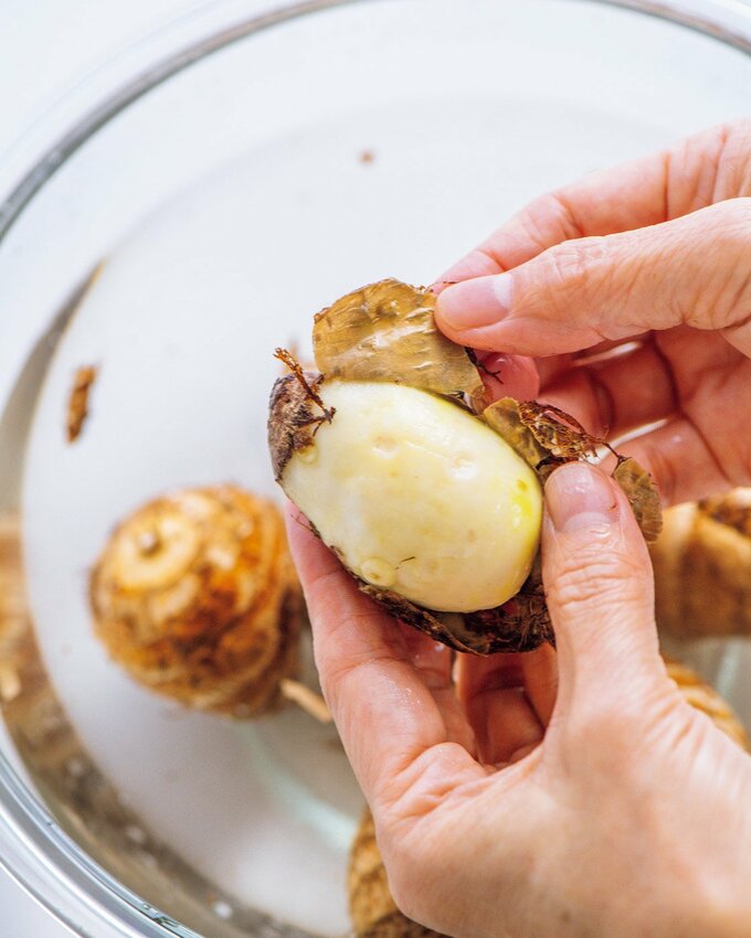 水に浸して皮がむける