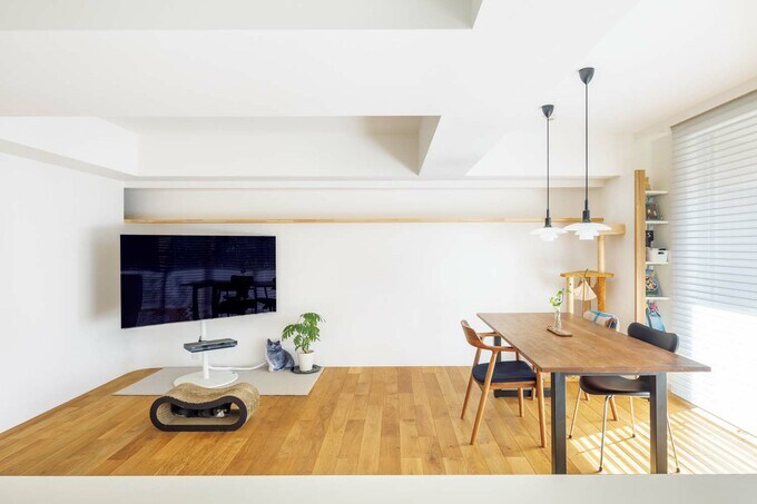 リビングの壁に沿って設置したキャットウォーク