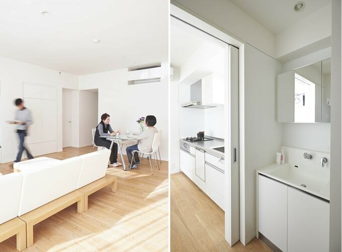 キッチンの奥に洗面脱衣所