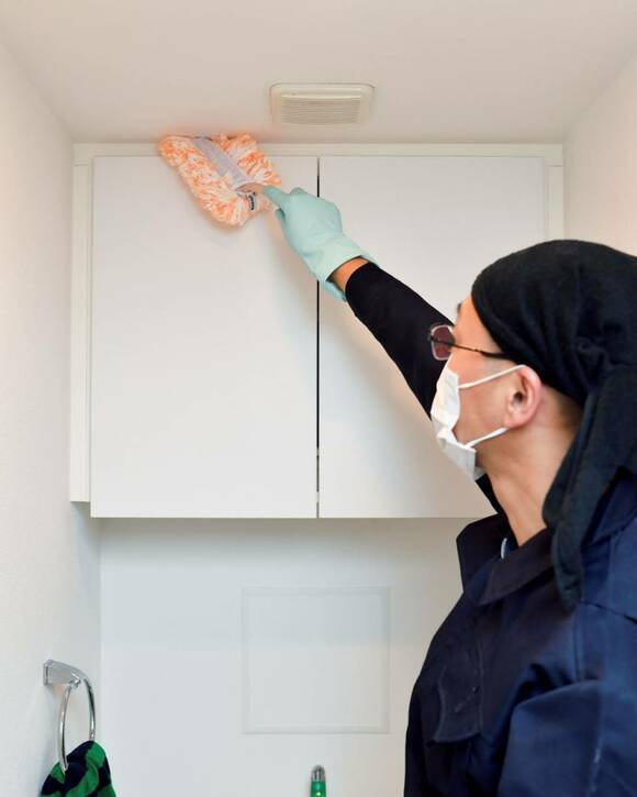 ハンディーワイパーでホコリを落とす様子